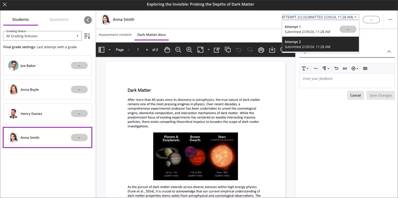 Flexible grading attempt selector