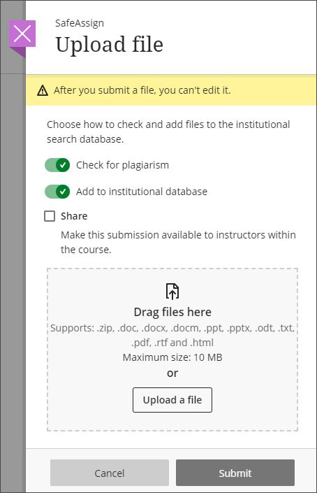 SafeAssign upload file